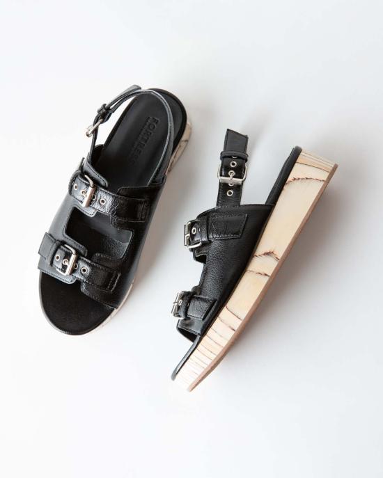  포트리스 샌들 레자 플랫폼  글로스 블랙 나파 가죽 - FORTRESS