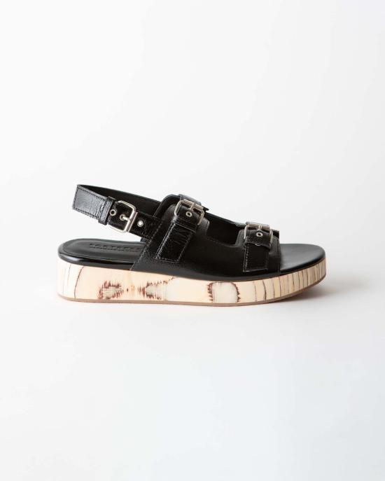  포트리스 샌들 레자 플랫폼  글로스 블랙 나파 가죽