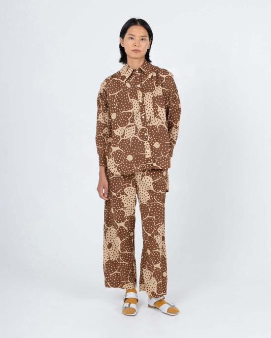  samet 탑 사멧 탈리아 브라운 도트 플라워 프린트 셔츠
