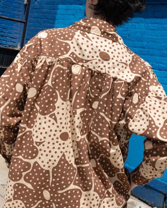  samet 탑 사멧 탈리아 브라운 도트 플라워 프린트 셔츠 - OTHER BRANDS