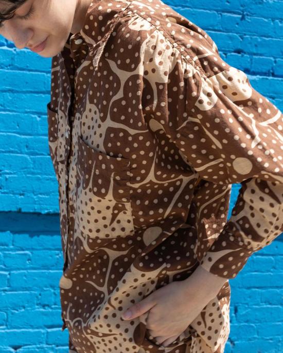  samet 탑 사멧 탈리아 브라운 도트 플라워 프린트 셔츠 - OTHER BRANDS