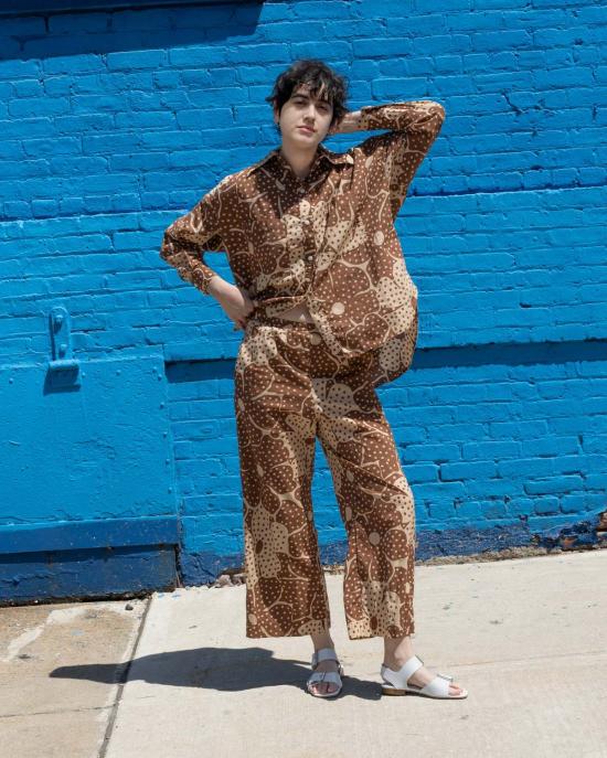  samet 탑 사멧 탈리아 브라운 도트 플라워 프린트 셔츠 - OTHER BRANDS