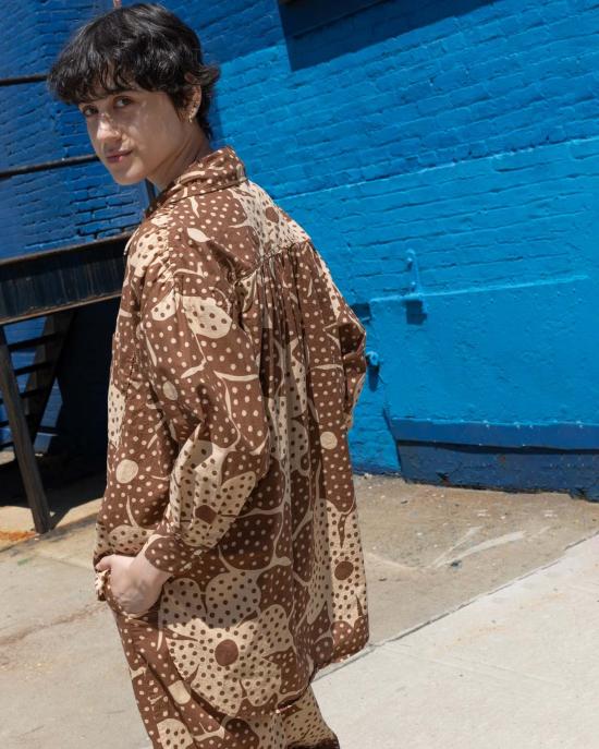  samet 탑 사멧 탈리아 브라운 도트 플라워 프린트 셔츠 - OTHER BRANDS