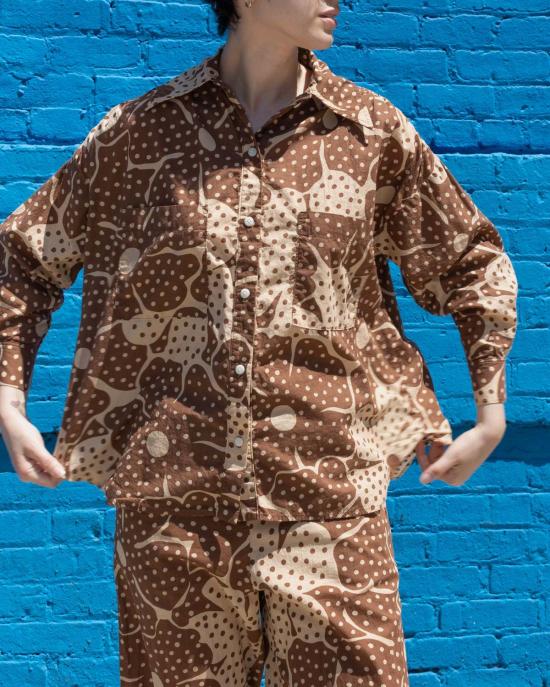  samet 탑 사멧 탈리아 브라운 도트 플라워 프린트 셔츠 - OTHER BRANDS