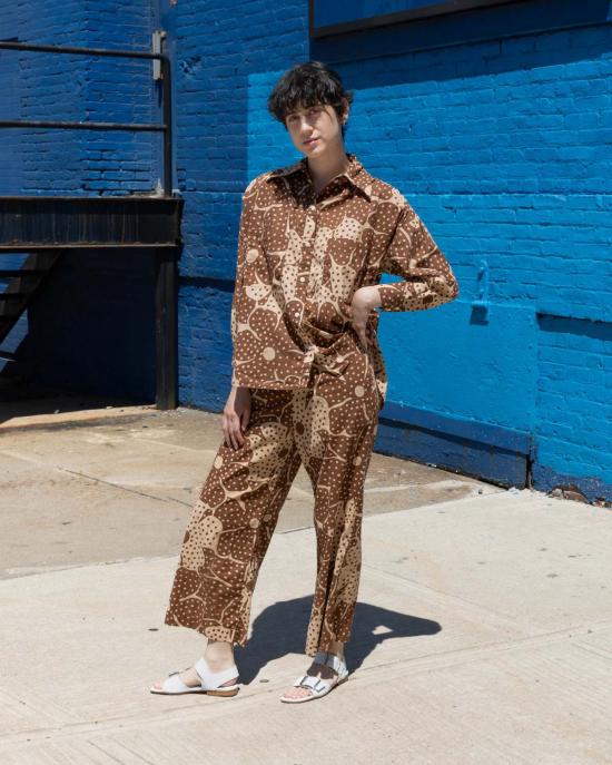  samet 탑 사멧 탈리아 브라운 도트 플라워 프린트 셔츠 - OTHER BRANDS