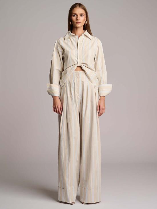  헤브론 스트레이트 팬츠 로리 팬츠 베이지 스트라이프 - HEVRON