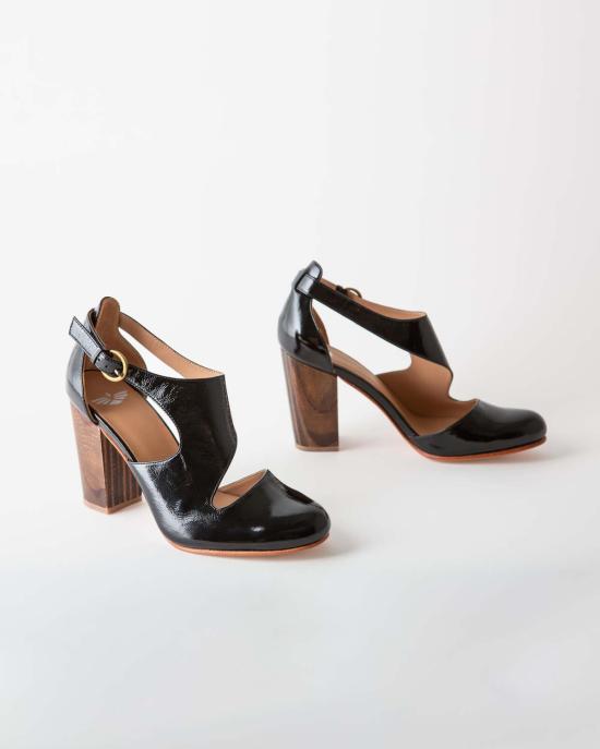  포트리스 힐/펌프스 루나 나야 블록 힐 블랙 크링클 페이턴트 - FORTRESS