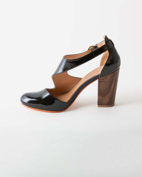  포트리스 힐/펌프스 루나 나야 블록 힐 블랙 크링클 페이턴트 - FORTRESS