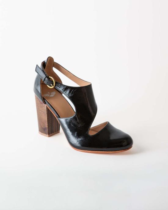  포트리스 힐/펌프스 루나 나야 블록 힐 블랙 크링클 페이턴트 - FORTRESS