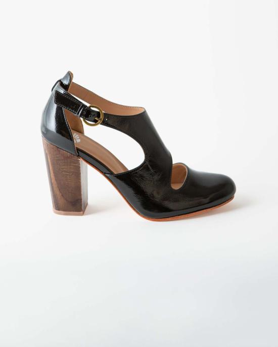  포트리스 힐/펌프스 루나 나야 블록 힐 블랙 크링클 페이턴트