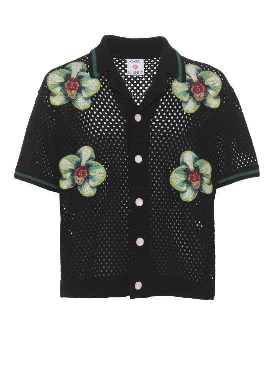 26SS 카사블랑카 셔츠 MSS26KW131601 GLITCH ORCHID EMBROIDERED Black