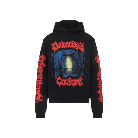 26SS 발렌시아가 후드 티셔츠 851238TUVD9 1000 BLACK