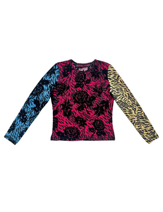  초포바 로위나 긴팔 티셔츠 초포바 로웨나 토탈리 타이거 플록 메쉬 탑