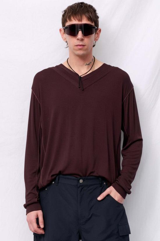  세라피스 탑 다크 브라운 긴팔 더블 V넥 축구 상의
