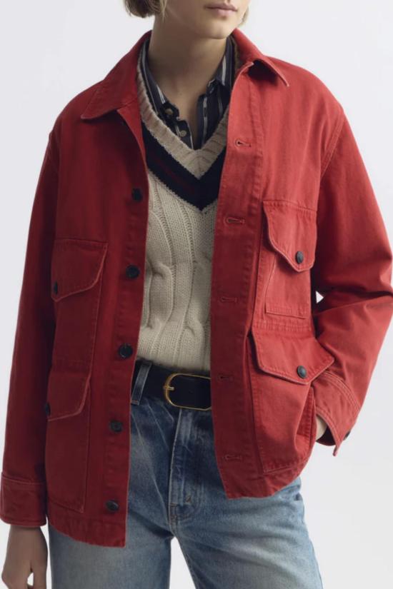  닐리로탄 데님 자켓 Nili Lotan Leroy Barn 소프트 데님 재킷 스칼렛 - NILI LOTAN