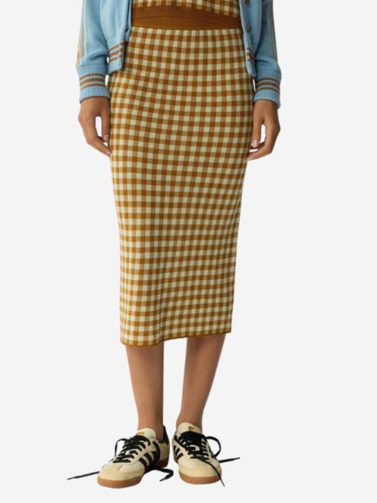  게스트 인 레지던스 롱 스커트 깅엄  스웨이드/라임워시 - GUEST IN RESIDENCE