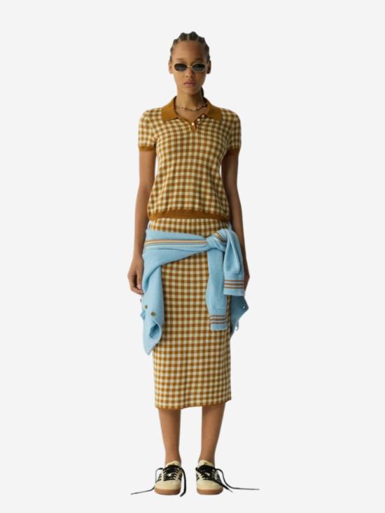  게스트 인 레지던스 롱 스커트 깅엄  스웨이드/라임워시 - GUEST IN RESIDENCE