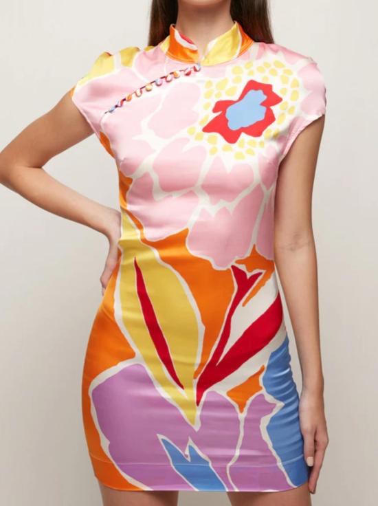  S/W/F 숏 원피스 봄/여름/금색 치파오 미니드레스 플로럴 - OTHER BRANDS