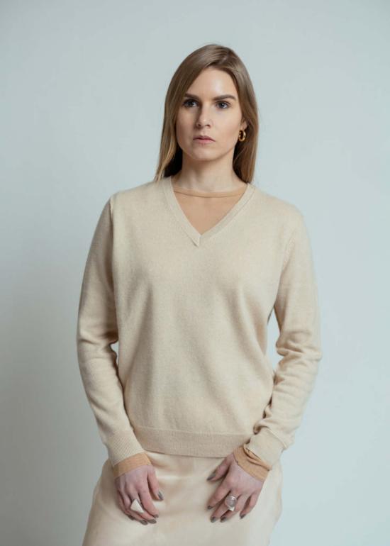  브라조 트리콧 스웨터 브라조 트리코 블론드 V넥 - BRAZEAU TRICOT