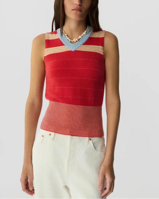  게스트 인 레지던스 베스트 대학 스트라이프 조끼 (빨간색) - GUEST IN RESIDENCE