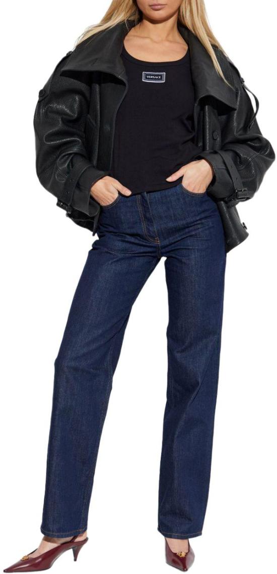 26SS 베르사체 로고 패피 리브드 스트레치 코튼 탱크탑 10232101A172221B000 BLACK - VERSACE