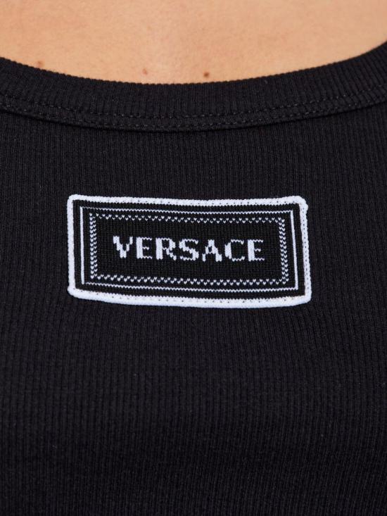 26SS 베르사체 로고 패피 리브드 스트레치 코튼 탱크탑 10232101A172221B000 BLACK - VERSACE