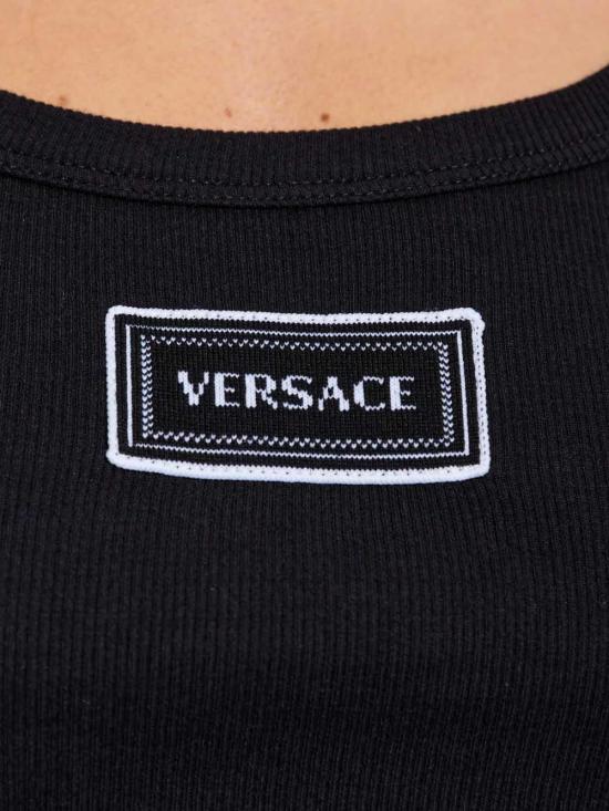 26SS 베르사체 로고 패피 리브드 스트레치 코튼 탱크탑 10232101A172221B000 BLACK - VERSACE