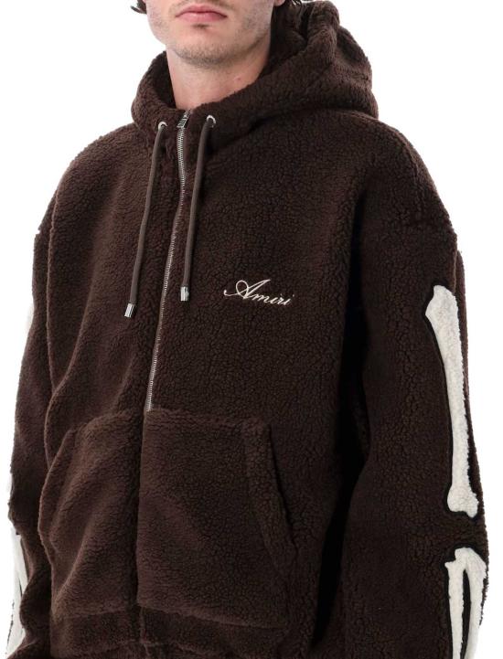  아미리 긴팔 티셔츠 본즈 플리스 지퍼 후드티 다크 브라운 - AMIRI