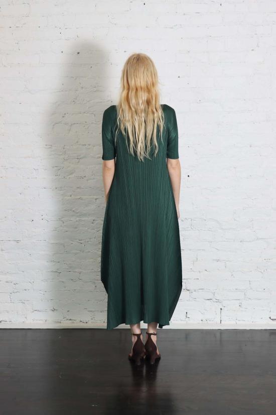  플리츠플리즈 롱 원피스 이세이 미야케의 플리츠 플리즈 3월 월간 컬러 드레스, 다크 그린 - PLEATS PLEASE