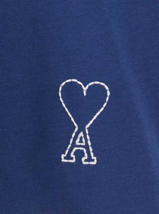  아미 반팔 티셔츠 알렉상드르 마티우시 반팔 박시핏 티셔츠,  드 쿠르 블루 스티치 장식 - AMI