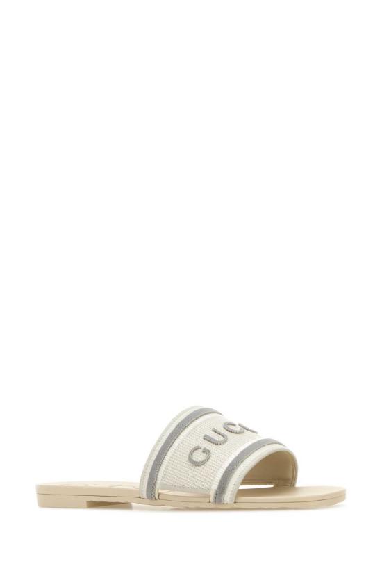  구찌 뮬/슬리퍼 화이트 캔버스 슬리퍼 - GUCCI