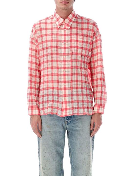  선플라워 탑 해바라기 무늬 루즈핏 셔츠 핑크 체크