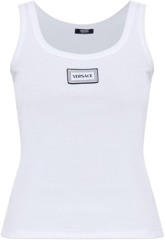 26SS 베르사체 로고 패피 리브드 스트레치 코튼 탱크탑 10232101A172221W000 WHITE