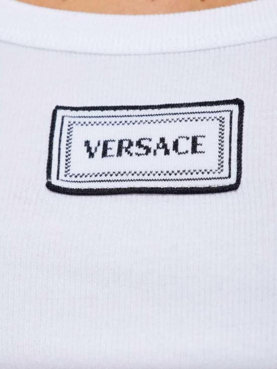 26SS 베르사체 로고 패피 리브드 스트레치 코튼 탱크탑 10232101A172221W000 WHITE - VERSACE