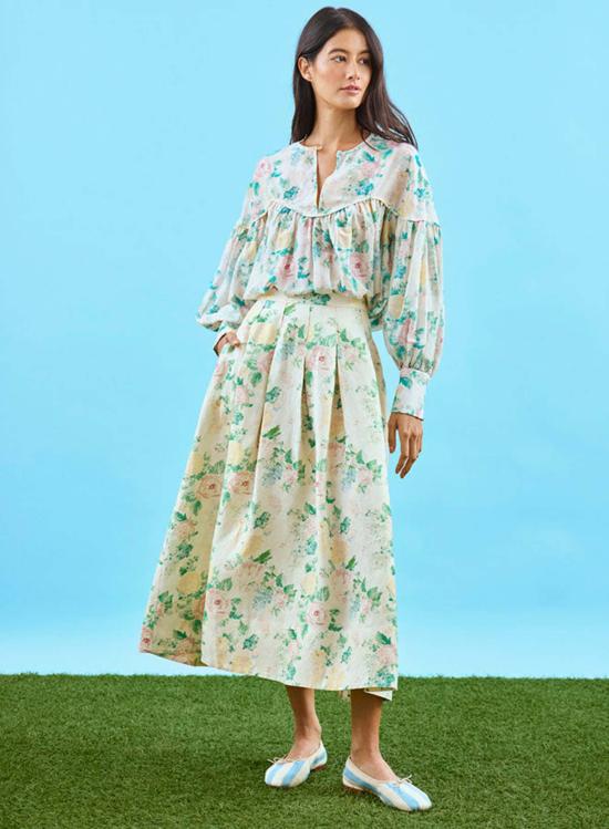  헌터 벨 롱 스커트 헌터벨 알렉시스 스커트 가든 로즈 피오니 - HUNTER BELL