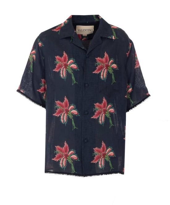  발렌티노 가라바니 탑 파피에 플로럴 볼링 셔츠 블랙
