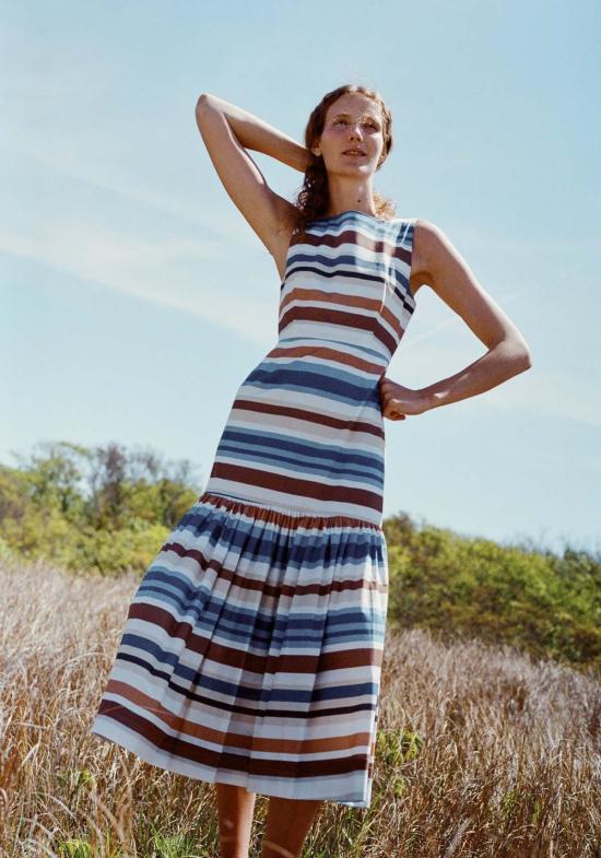  코코 샵 롱 원피스 코코샵 로우백 드레스 쿨 스트라이프