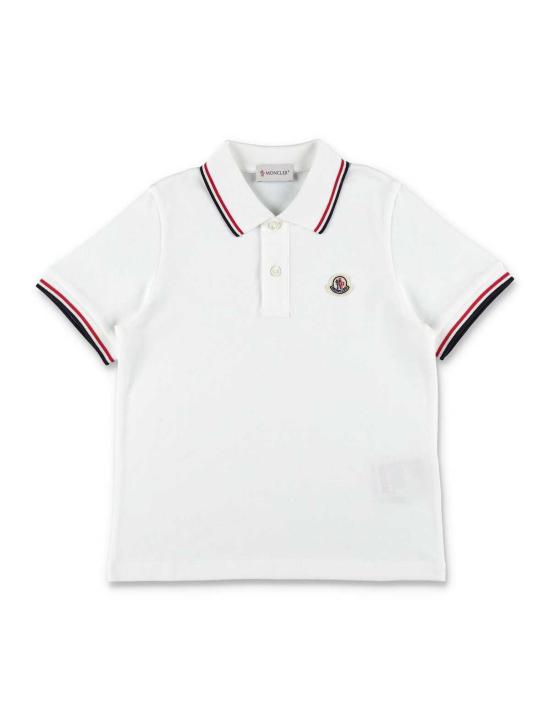  [키즈] 몽클레어 탑 아동용 삼색 트리밍 코튼 피케 폴로 셔츠 화이트