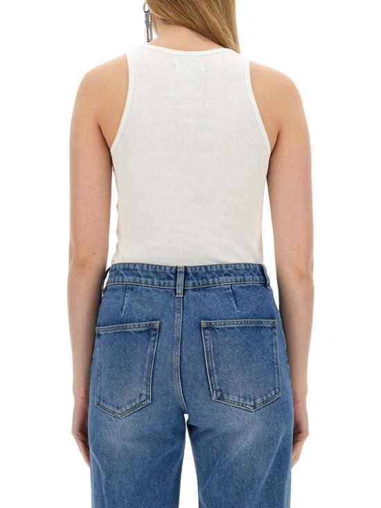  파코라반 민소매 티셔츠 라반 로고 플록 탱크탑 화이트 - PACO RABANNE