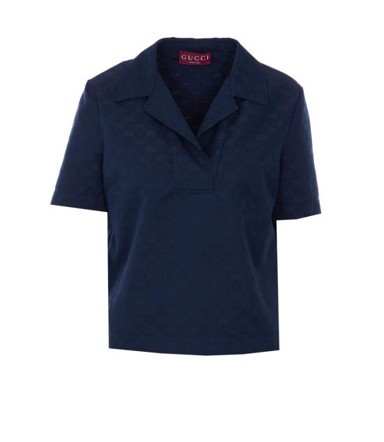  구찌 블라우스 GG 로고 탑 블루