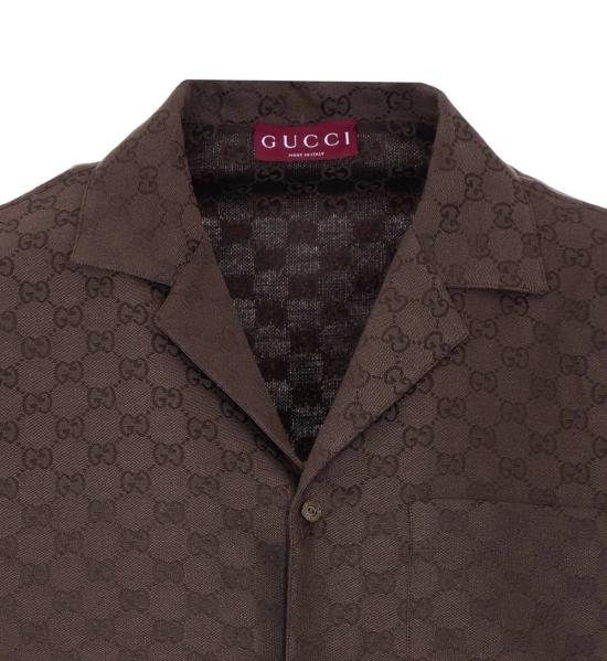  구찌 탑 볼링 GG 캔버스 셔츠 브라운 - GUCCI