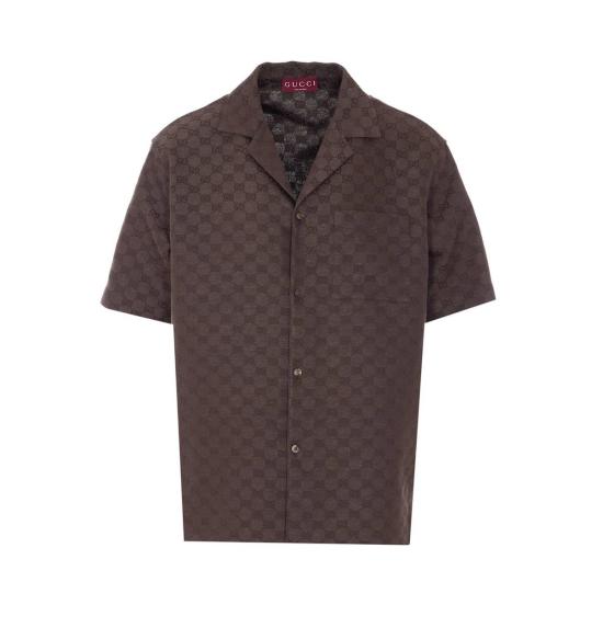  구찌 탑 볼링 GG 캔버스 셔츠 브라운