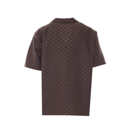  구찌 탑 볼링 GG 캔버스 셔츠 브라운 - GUCCI