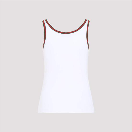  구찌 민소매 티셔츠 웹 디테일 립 탱크탑 화이트 믹스 - GUCCI