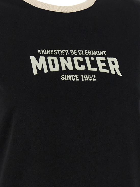  몽클레어 반팔 티셔츠 몽클레르 플록 로고 티셔츠 블랙 - MONCLER