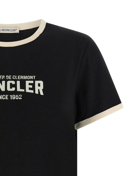  몽클레어 반팔 티셔츠 몽클레르 플록 로고 티셔츠 블랙 - MONCLER