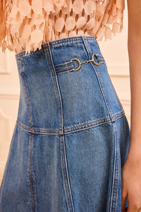  울라 존슨 데님 스커트 Ulla Johnson 브리짓 데님 미디 스커트 다뉴브 - ULLA JOHNSON