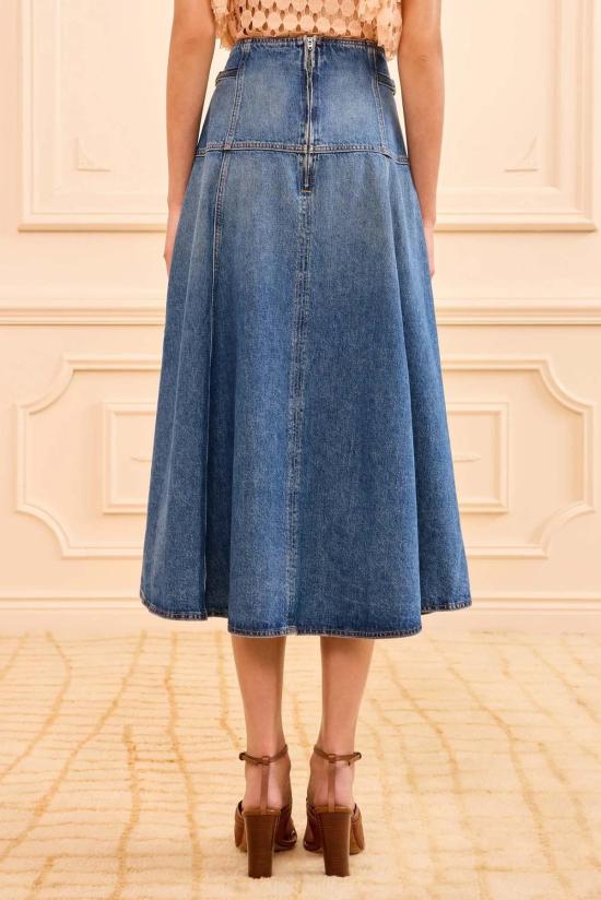  울라 존슨 데님 스커트 Ulla Johnson 브리짓 데님 미디 스커트 다뉴브 - ULLA JOHNSON