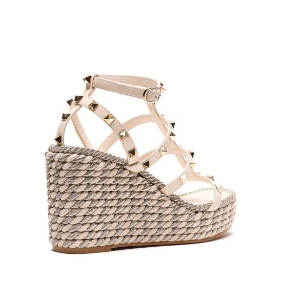  발렌티노 가라바니 샌들 락스터드 웨지  화이트 - VALENTINO GARAVANI