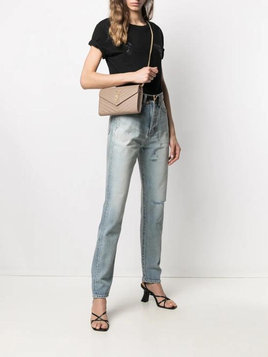 26SS 생로랑 레더 카산드라 체인 월렛 377828BOW01 2721 DARK BEIGE - SAINT LAURENT